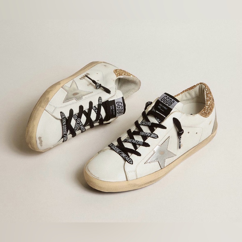 Golden Goose Women's white leather Super-Star with glittery heel tab Size 41 - Picture 2 of 15